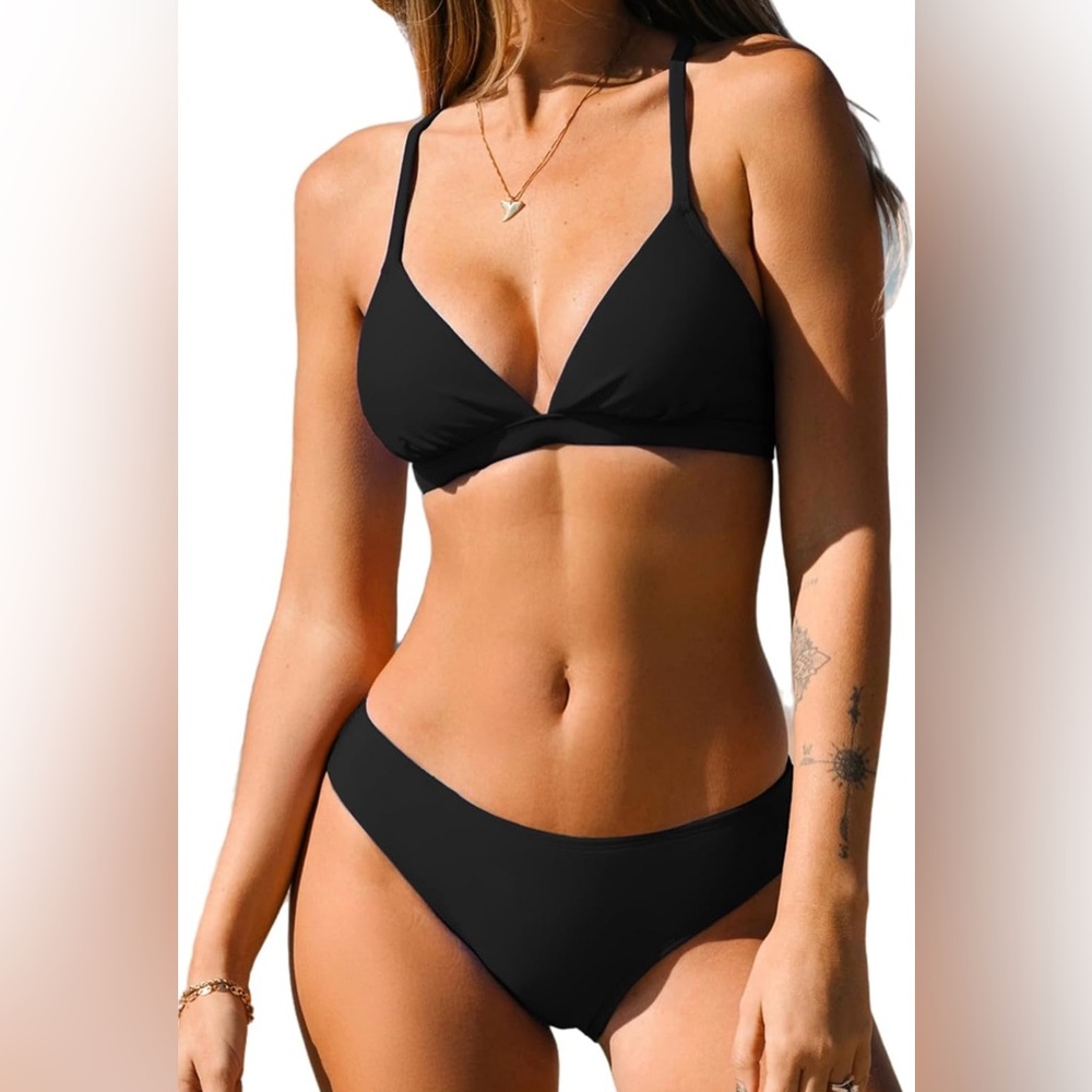 CUPSHE Two Piece Swimsuits V Neck Low Rise Crisscross Back Self Tie Straps